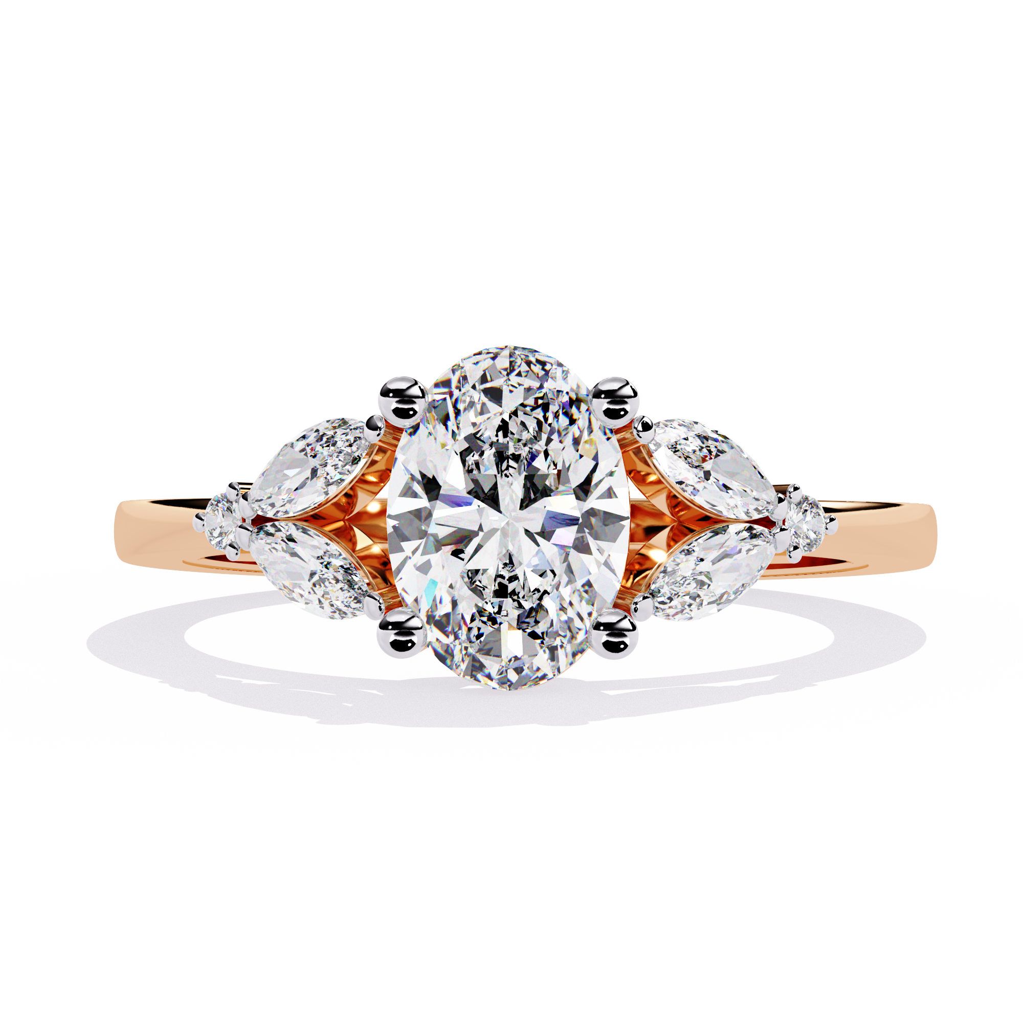 Solitairekart – 1.37 CT Oval Three-Stone Lab Diamond Ring | 14K Yellow Gold